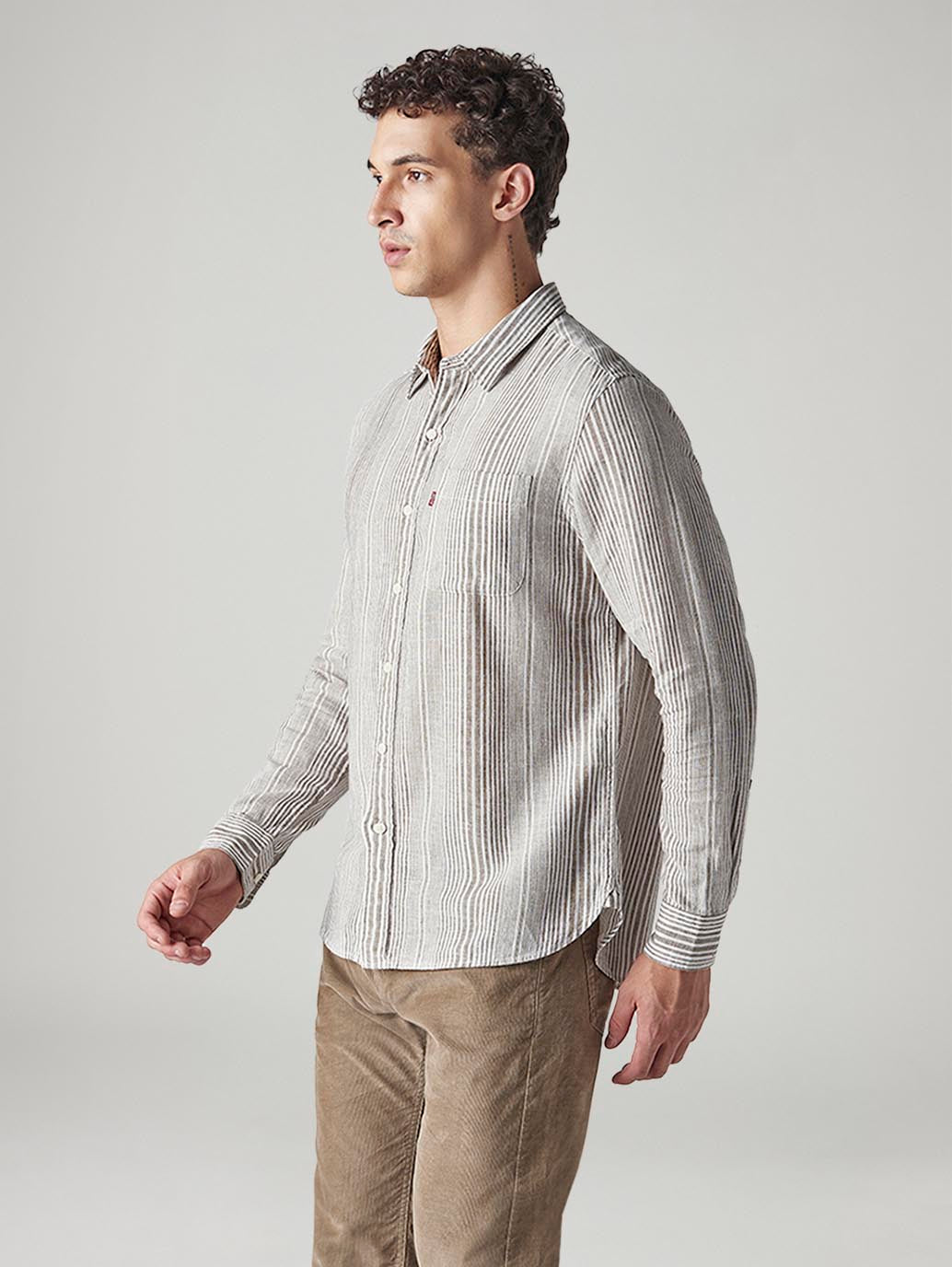 Men's Striped Slim Fit Linen Shirt - 20 View