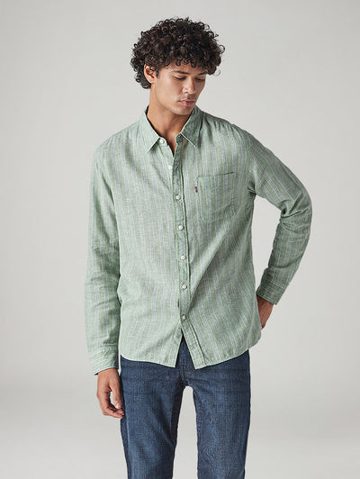 Men's Striped Slim Fit Linen Shirt-image-49