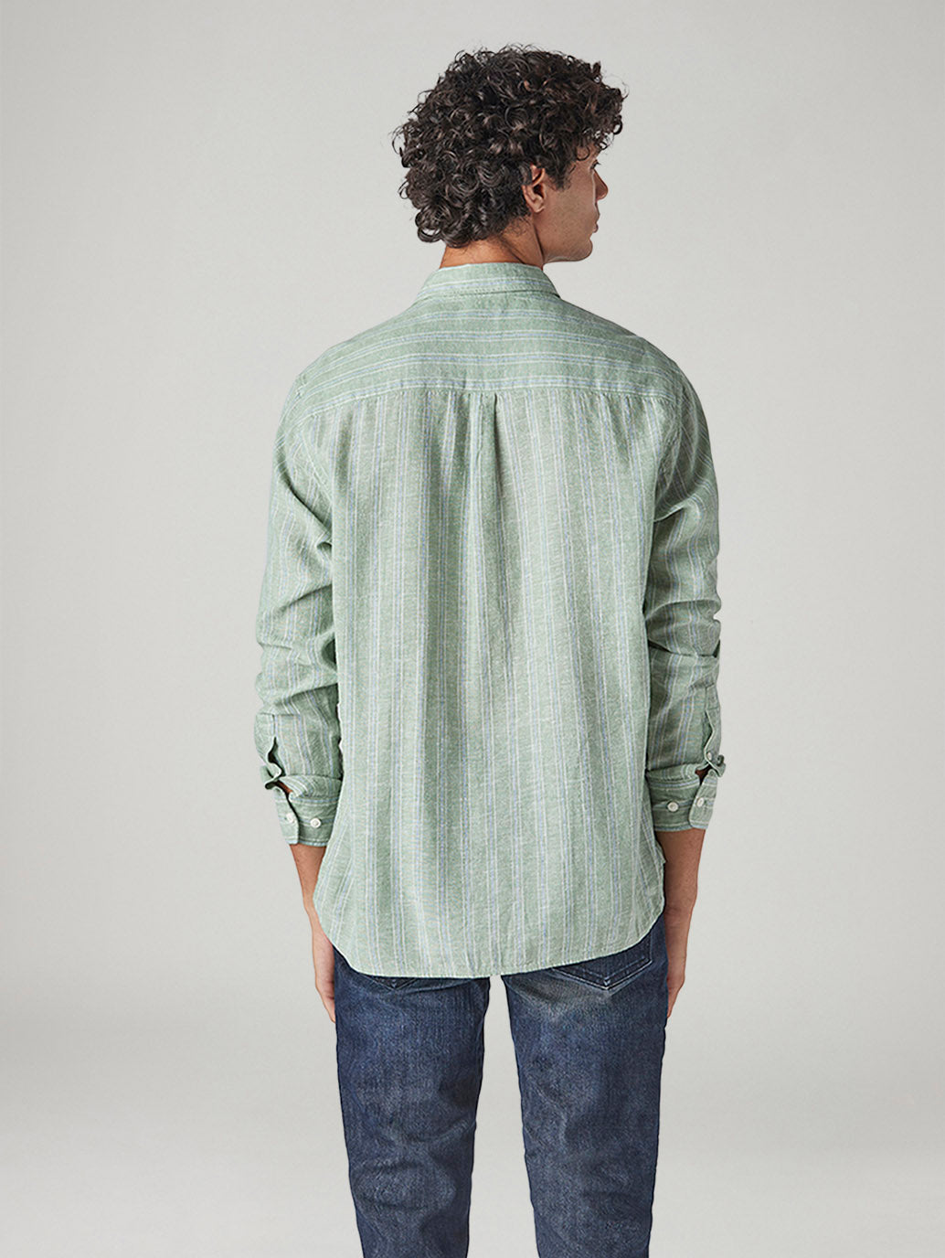 Men's Striped Slim Fit Linen Shirt - Back View