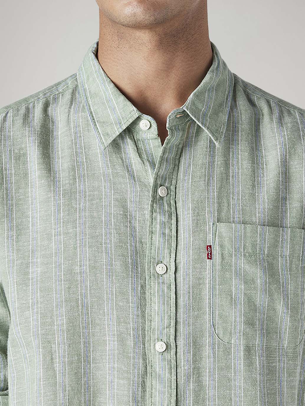 Men's Striped Slim Fit Linen Shirt - Detail View