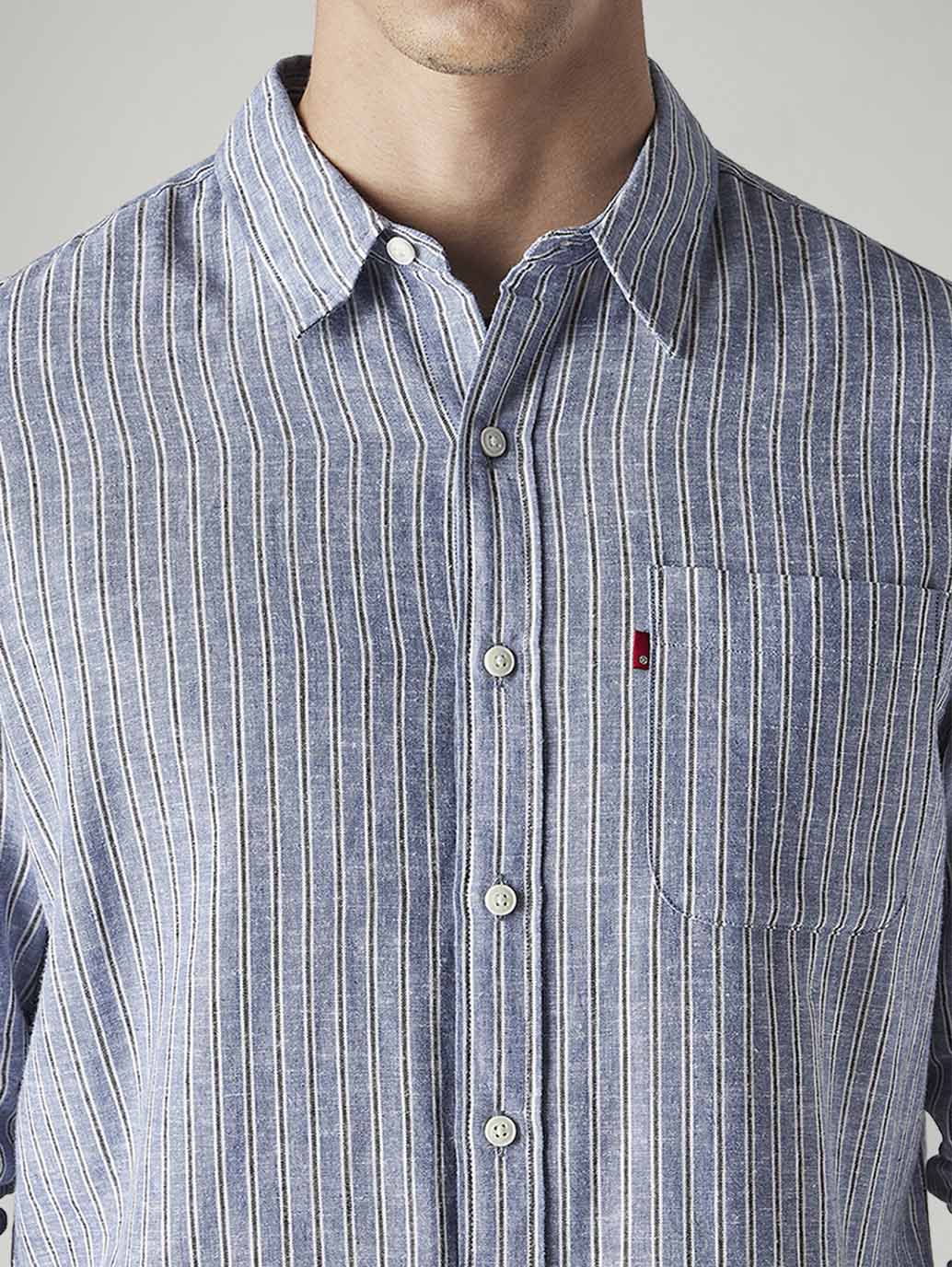 Men's Striped Slim Fit Linen Shirt - Detail View