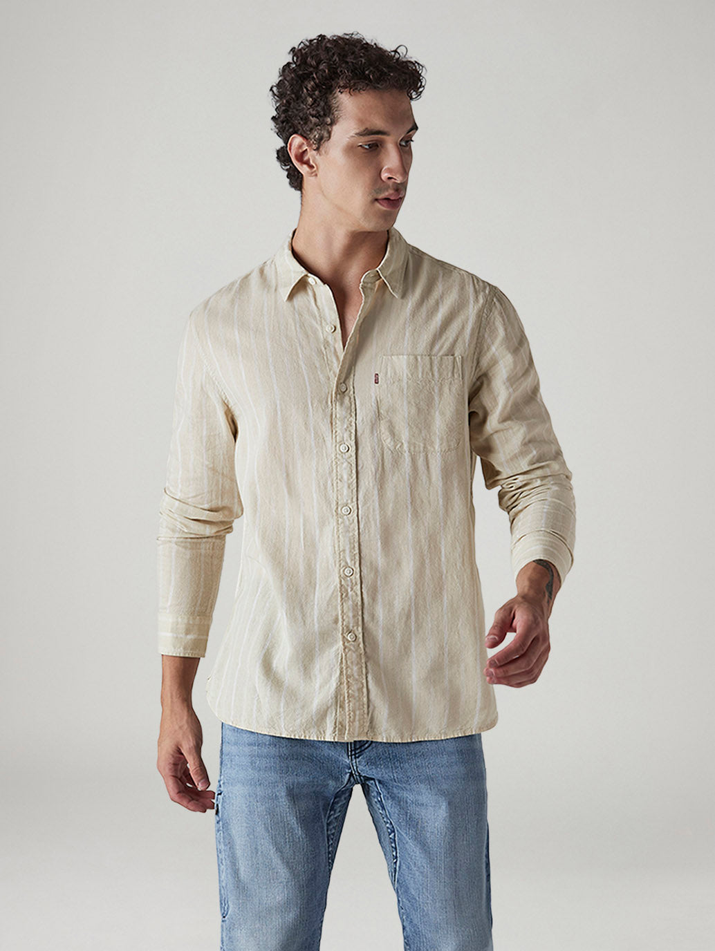 Men's Striped Slim Fit Linen Shirt