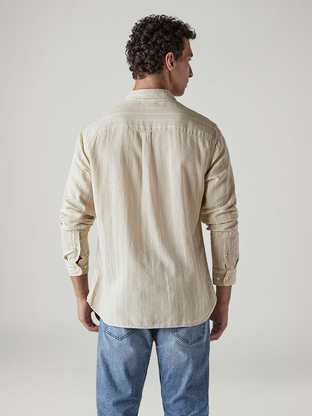 Men's Striped Slim Fit Linen Shirt - Back View
