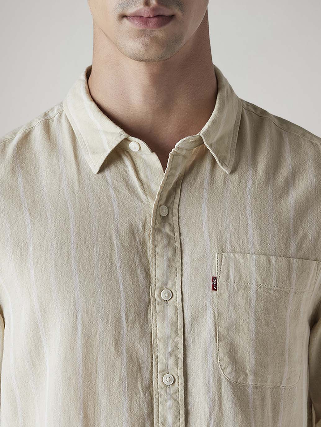 Men's Striped Slim Fit Linen Shirt - Detail View