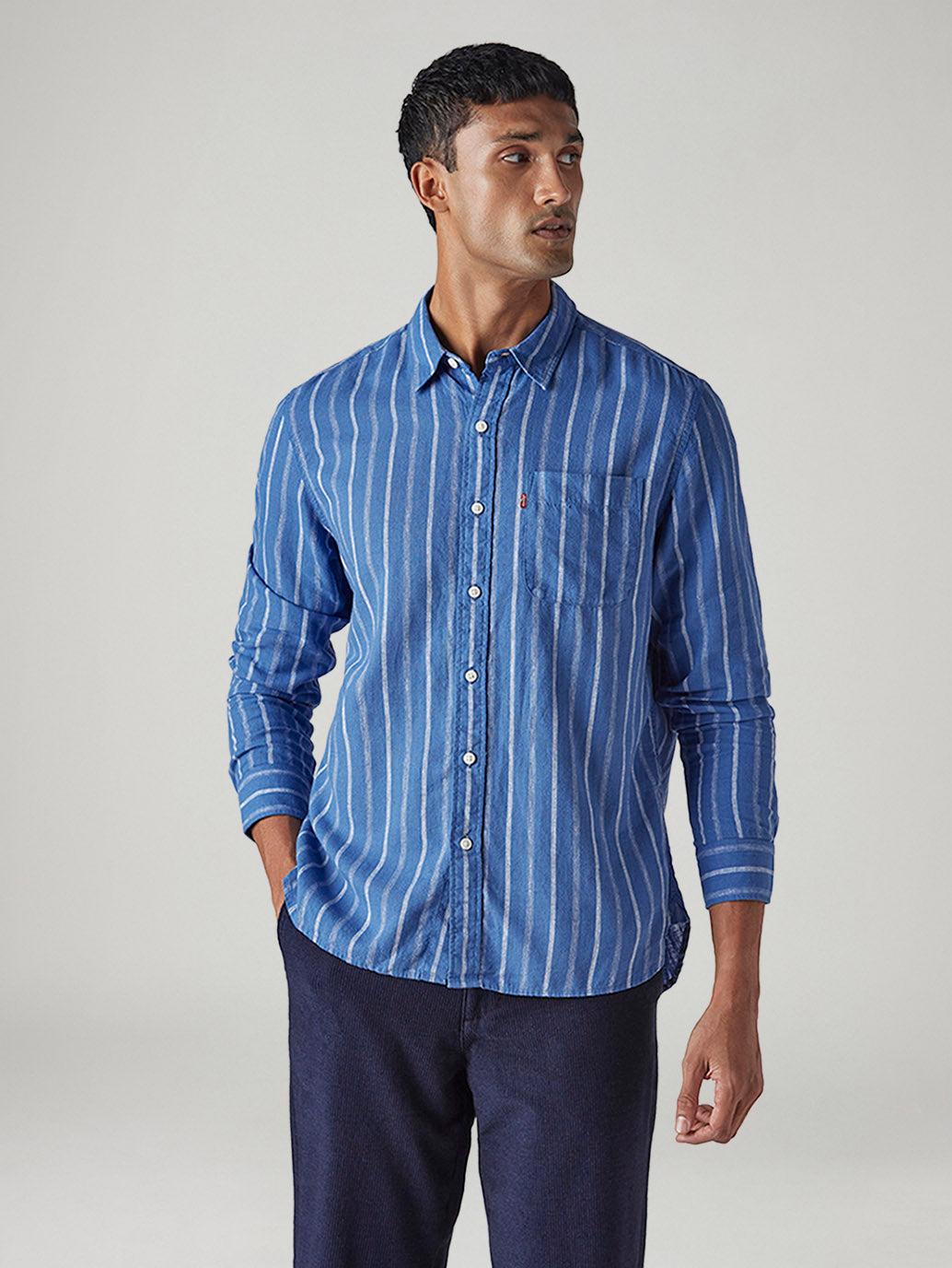 Men's Striped Slim Fit Linen Shirt