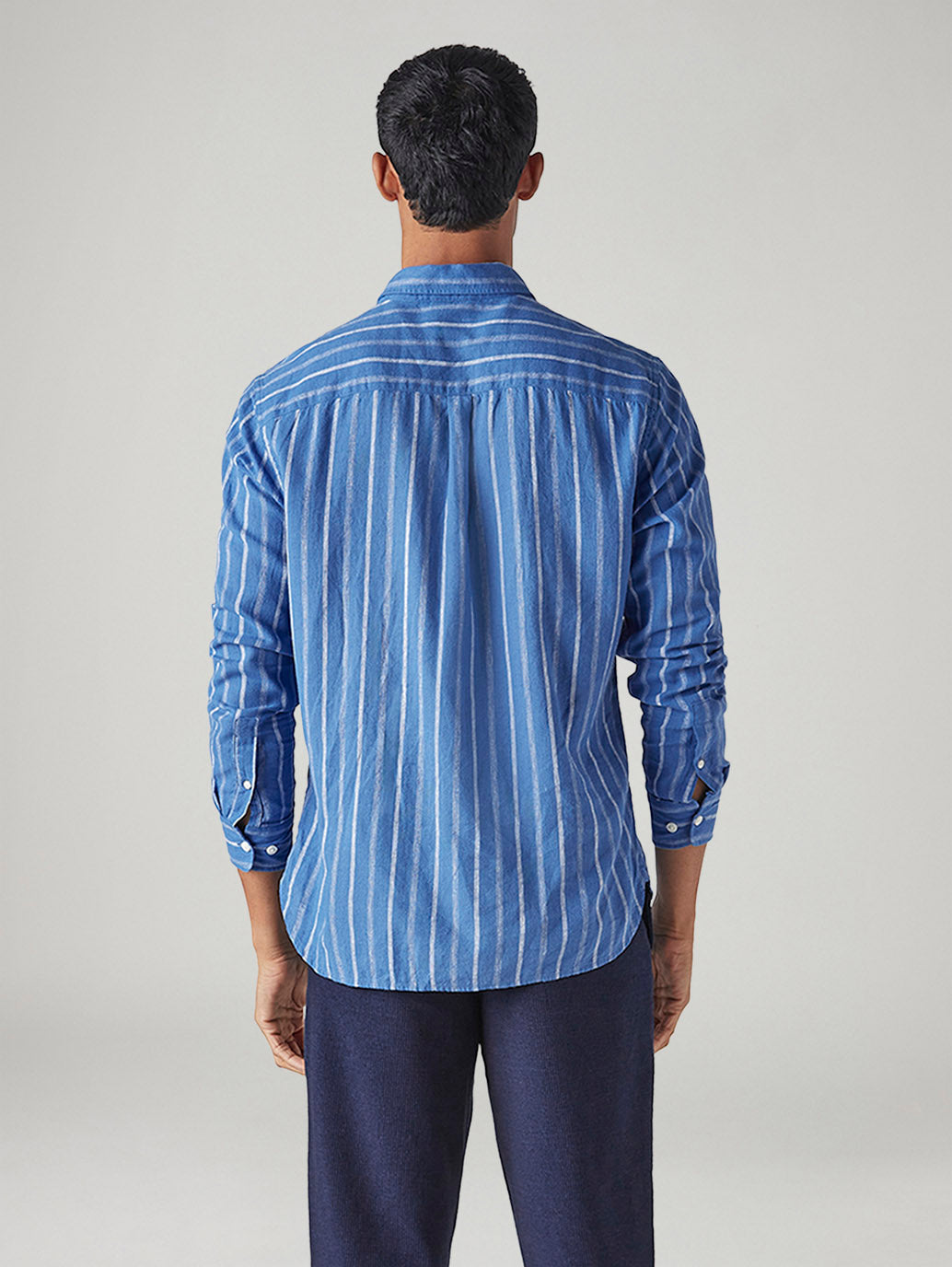 Men's Striped Slim Fit Linen Shirt - Back View