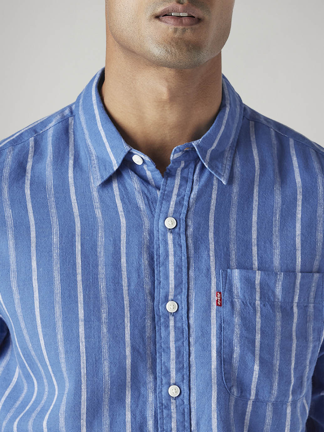 Men's Striped Slim Fit Linen Shirt - Detail View