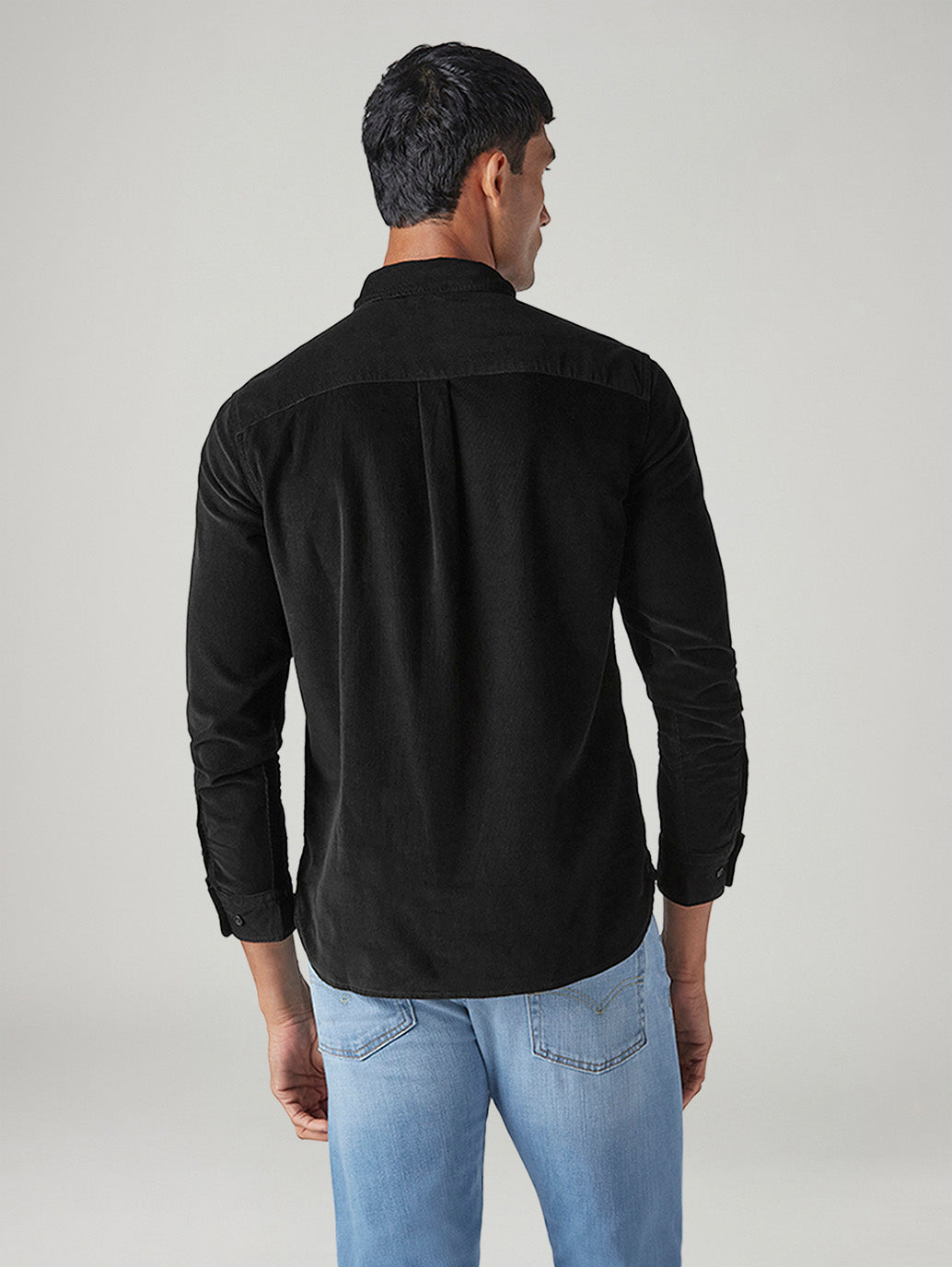 Men's Solid Slim Fit Corduroy Shirt - Back View