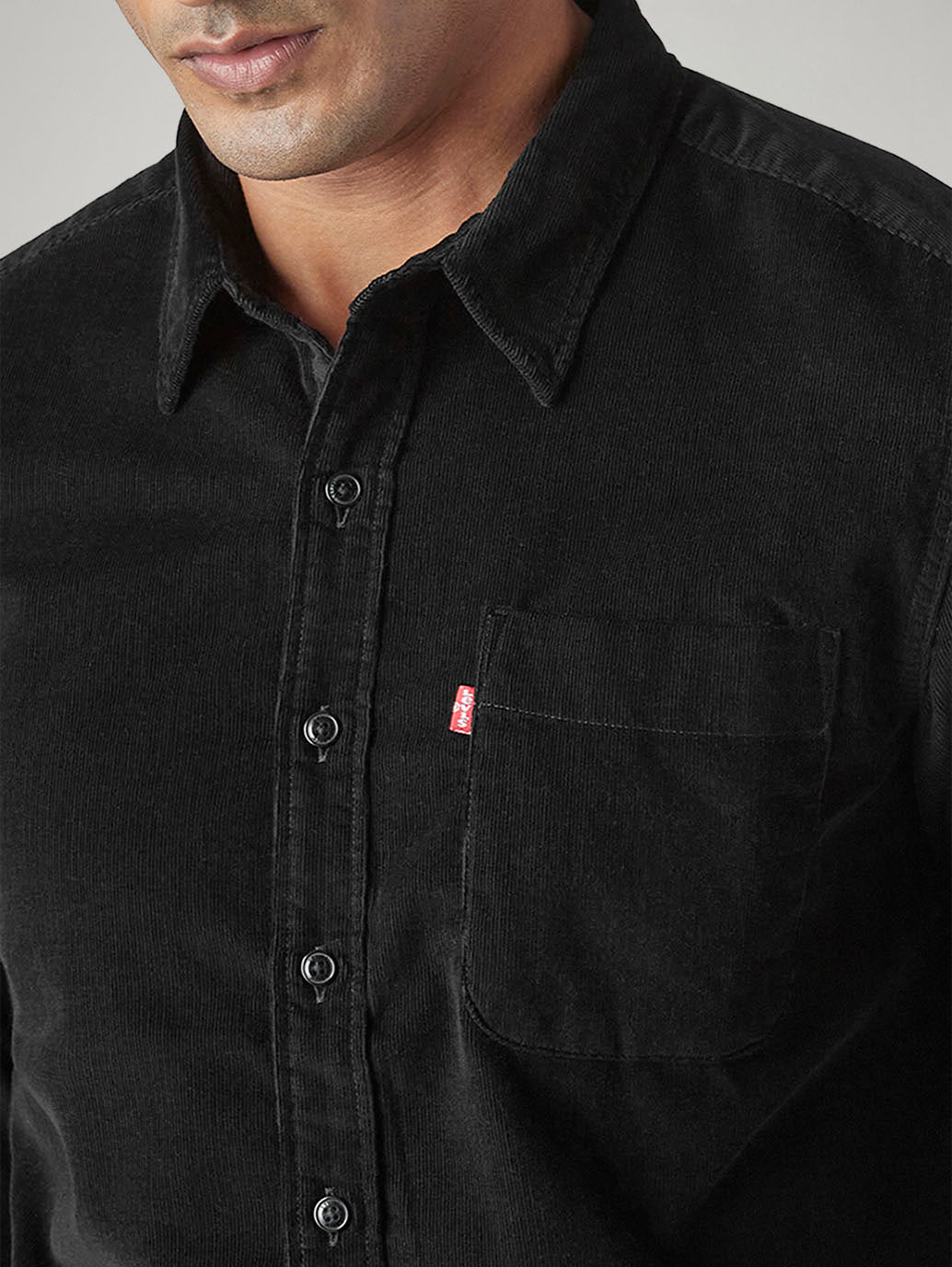 Men's Solid Slim Fit Corduroy Shirt - Detail View