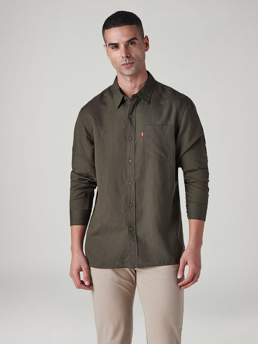 Men's Solid Slim Fit Linen Shirt - Front View