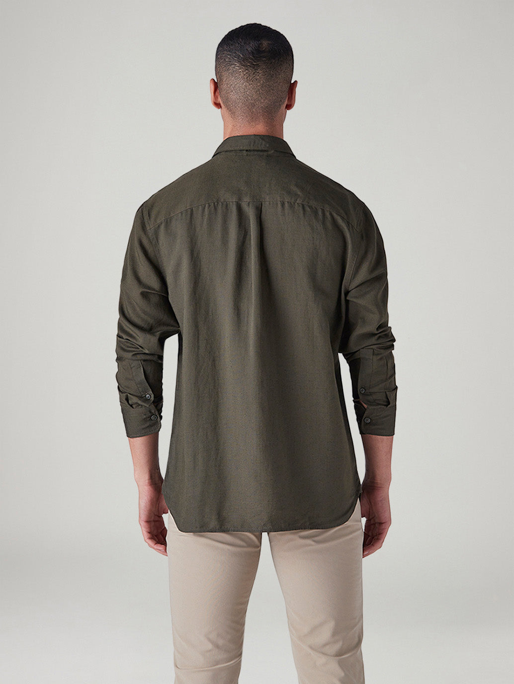 Men's Solid Slim Fit Linen Shirt - Back View