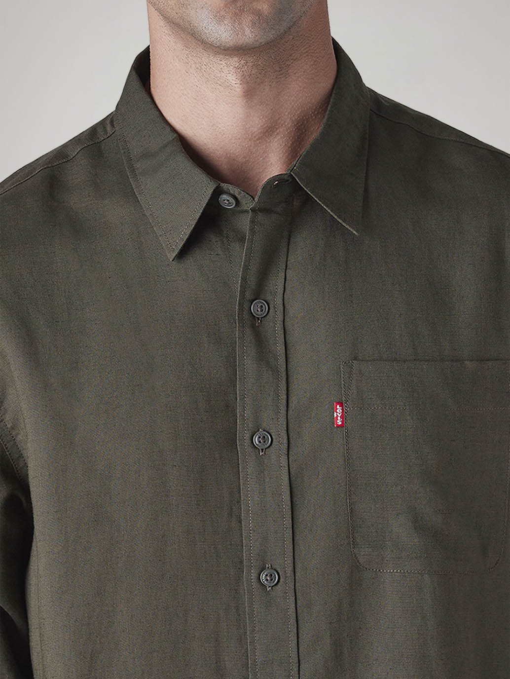 Men's Solid Slim Fit Linen Shirt - Detail View