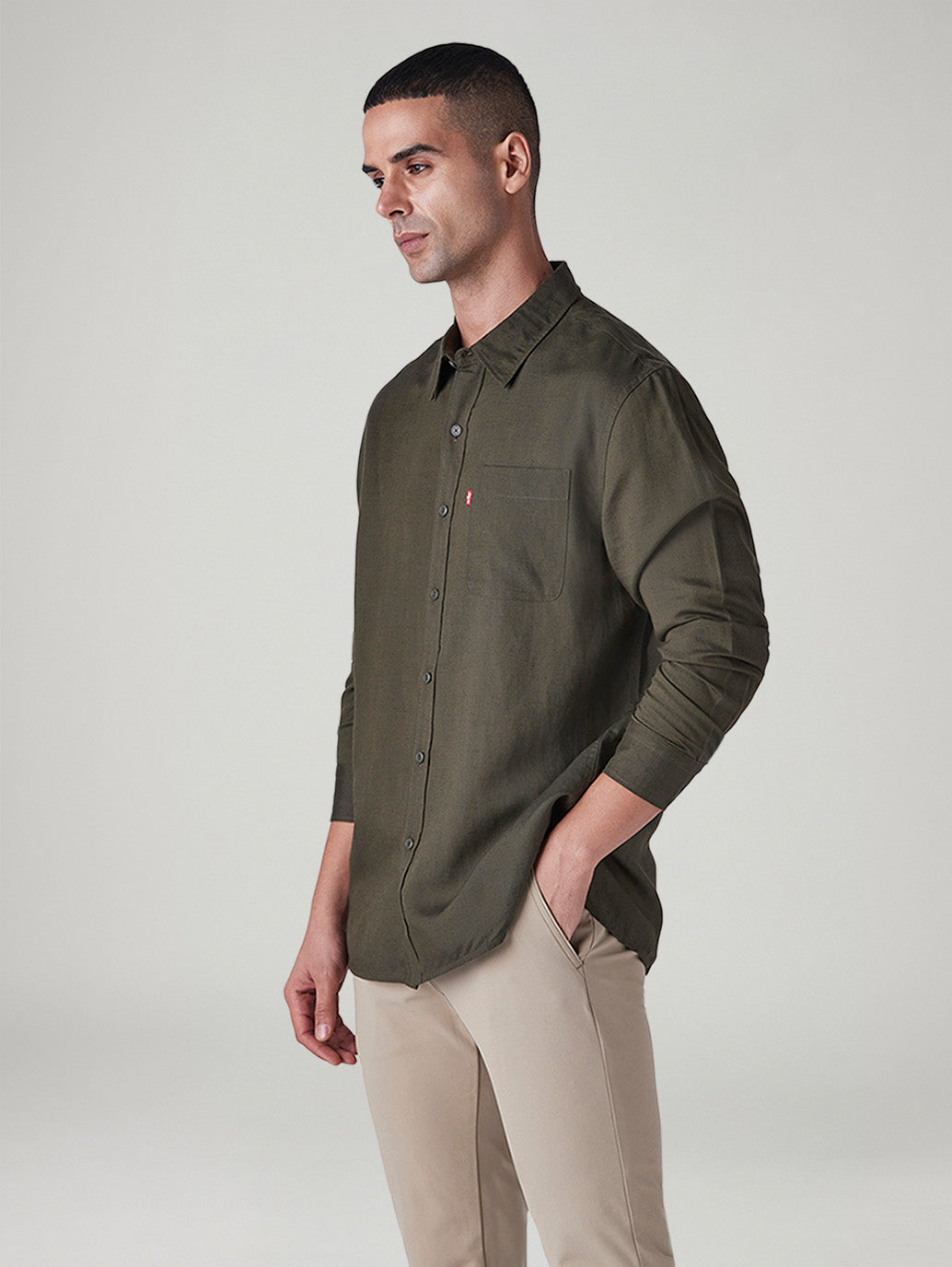 Men's Solid Slim Fit Linen Shirt - Side View