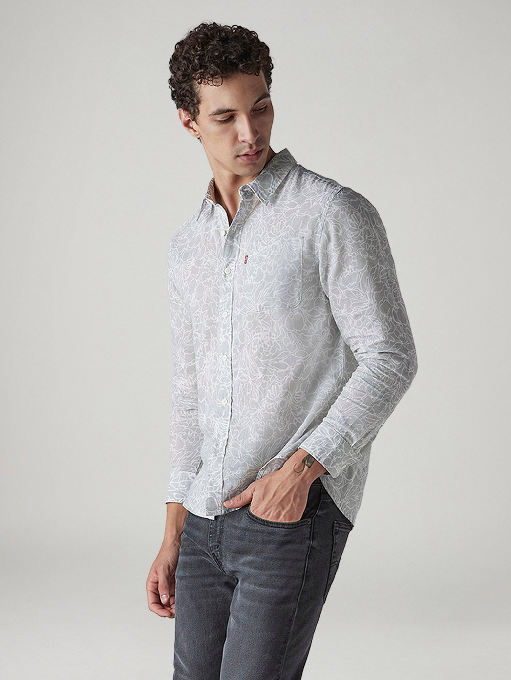 Men's Floral Slim Fit Linen Shirt
