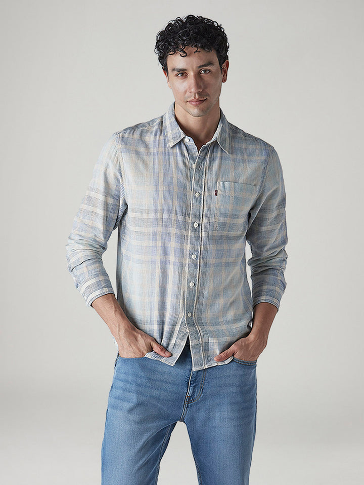 Men's Checkered Slim Fit Linen Shirt