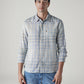 Men's Checkered Slim Fit Linen Shirt - Front View
