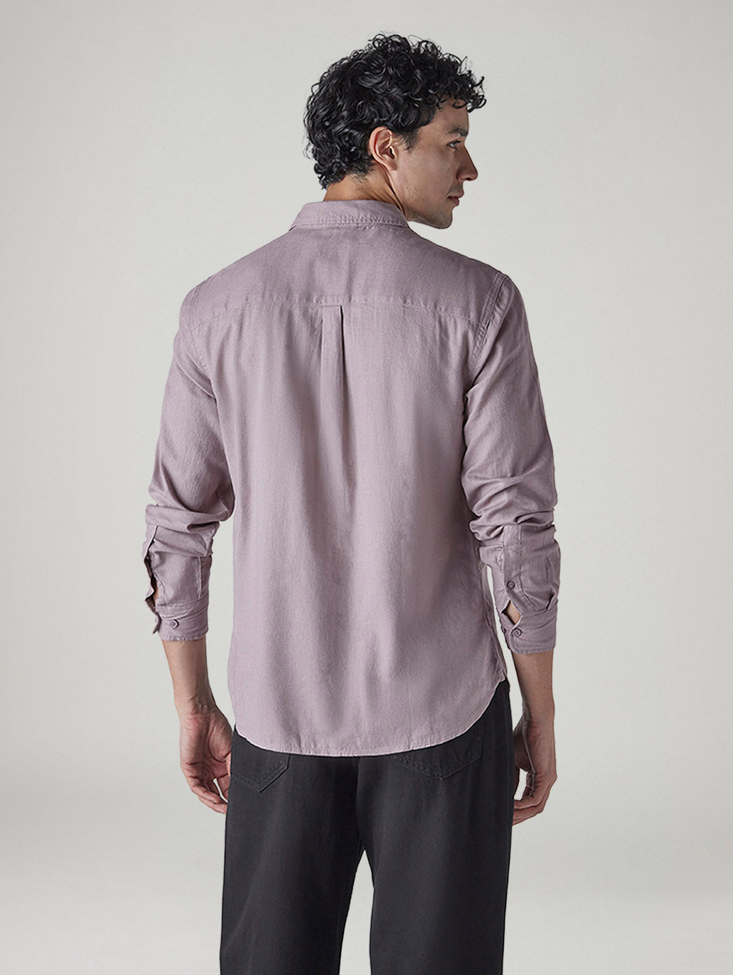 Men's Solid Slim Fit Linen Shirt - Back View
