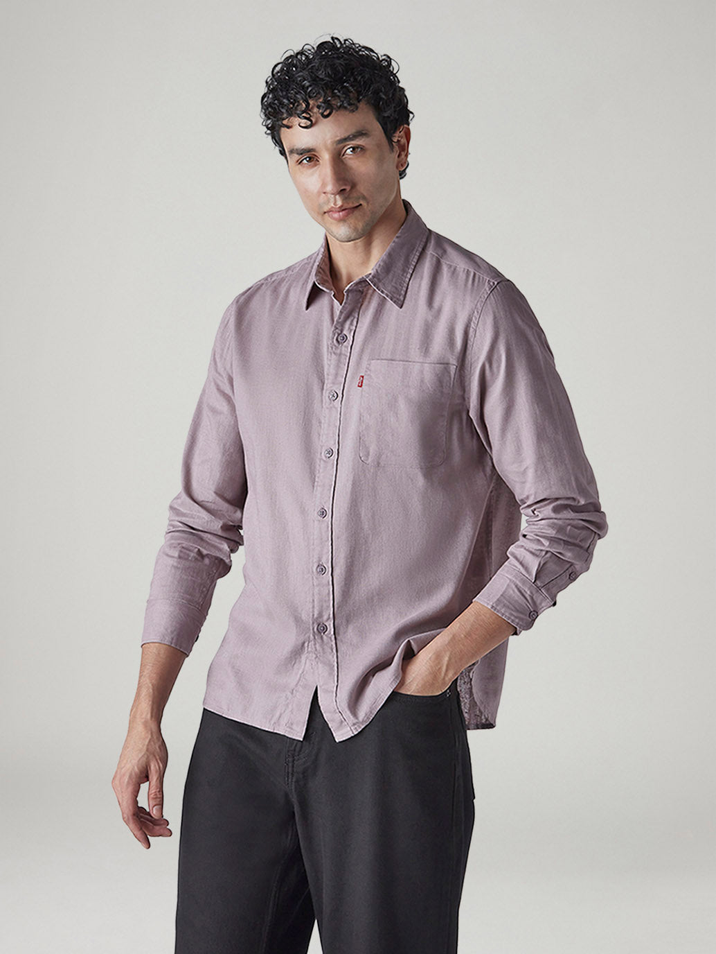 Men's Solid Slim Fit Linen Shirt - Side View