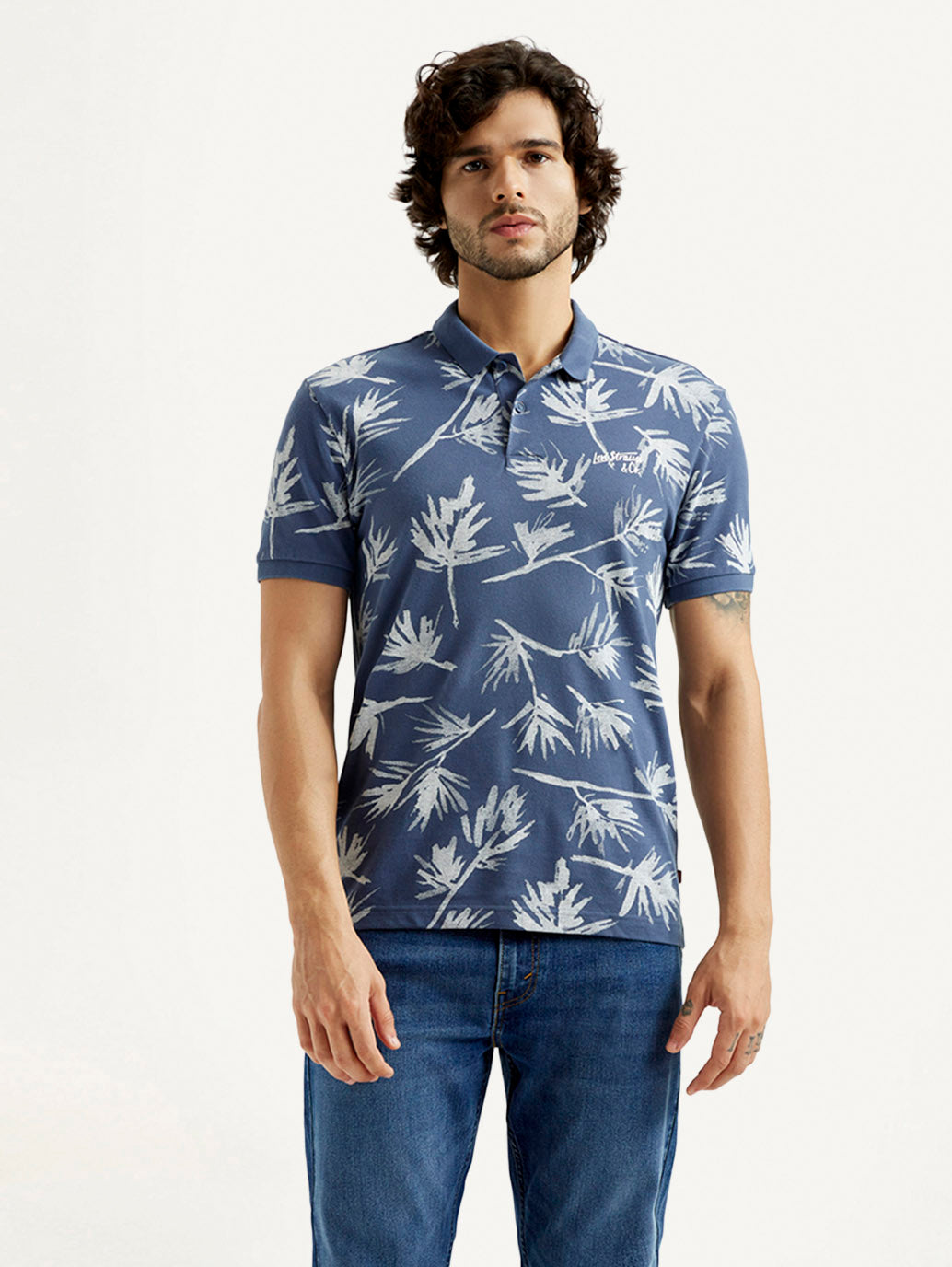 Men's Pure Cotton Slim Fit Polo T-shirt - Front View