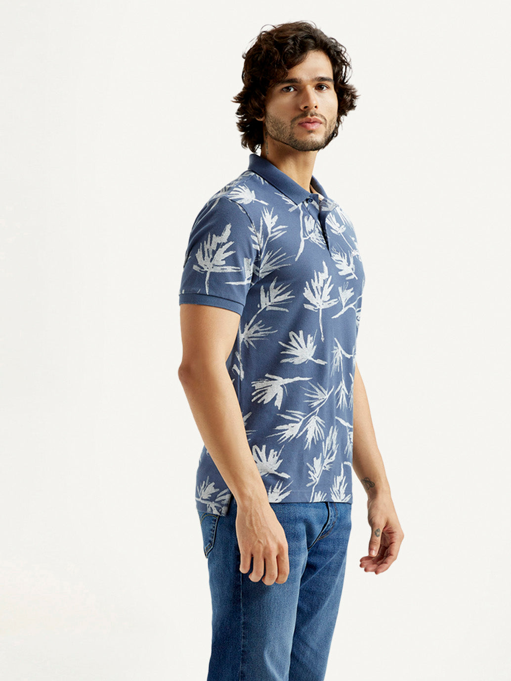 Men's Pure Cotton Slim Fit Polo T-shirt - Side View