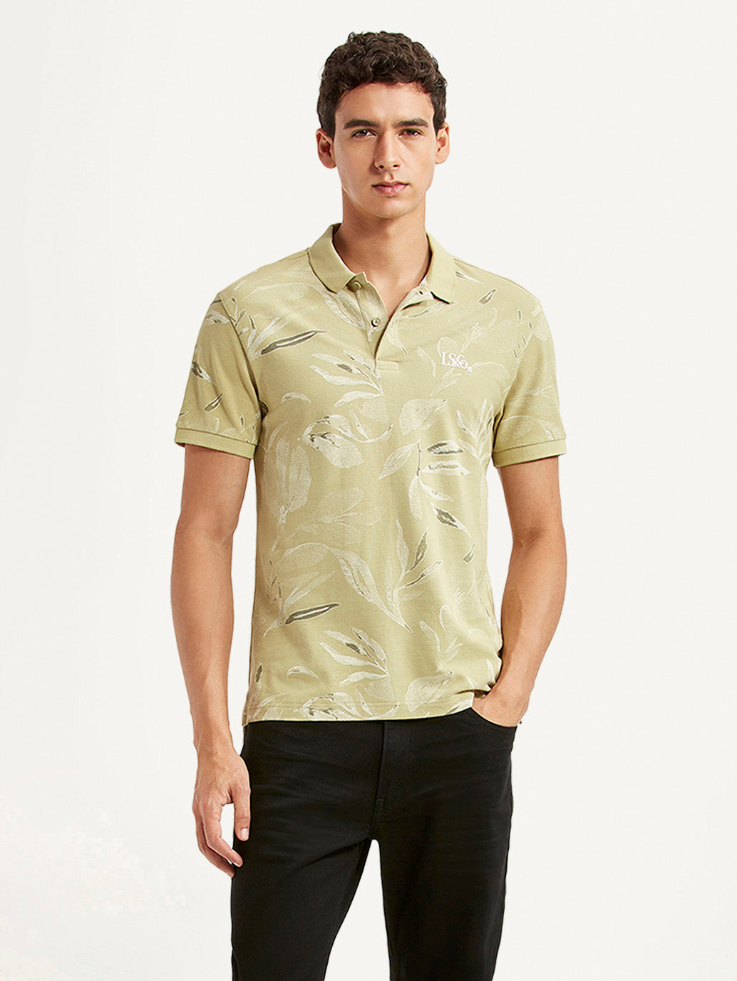 Men's All Over Print Beige Slim Fit Polo T-shirt
