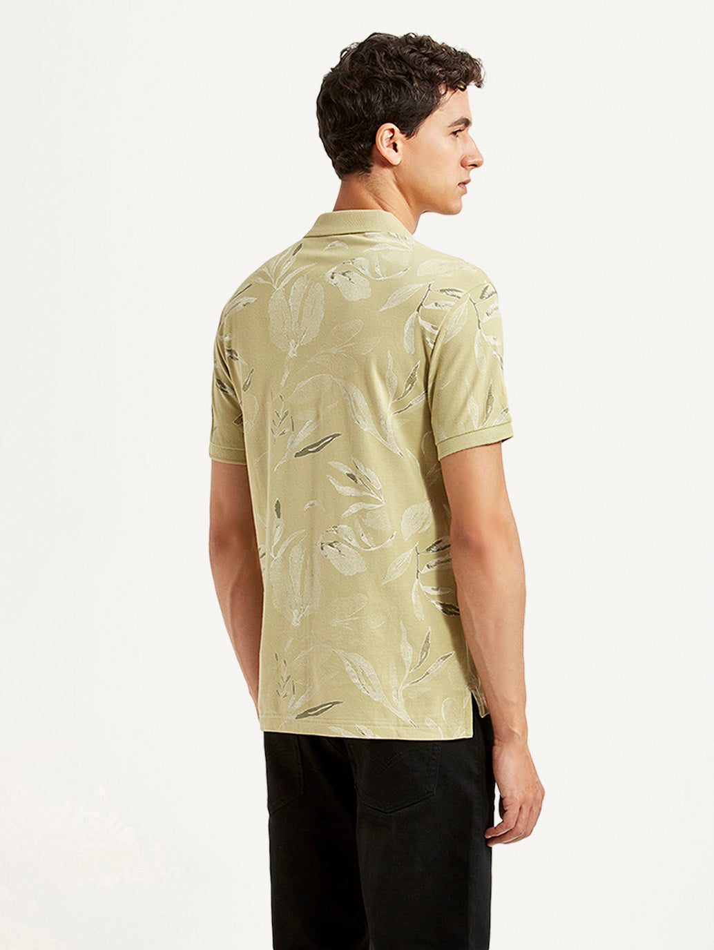 Men's All Over Print Beige Slim Fit Polo T-shirt - Back View