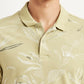 Men's All Over Print Beige Slim Fit Polo T-shirt - Detail View