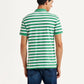 Men's Striped Green Slim Fit Polo T-shirt - Back View