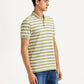 Men's Striped Olive Slim Fit Polo T-shirt - Side View