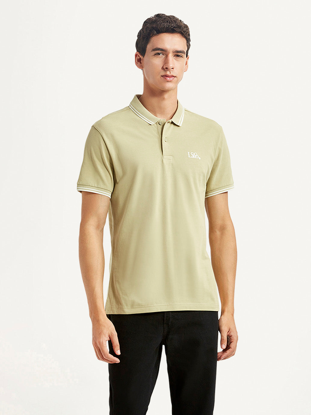 Men's Solid Beige Slim Fit Polo T-shirt