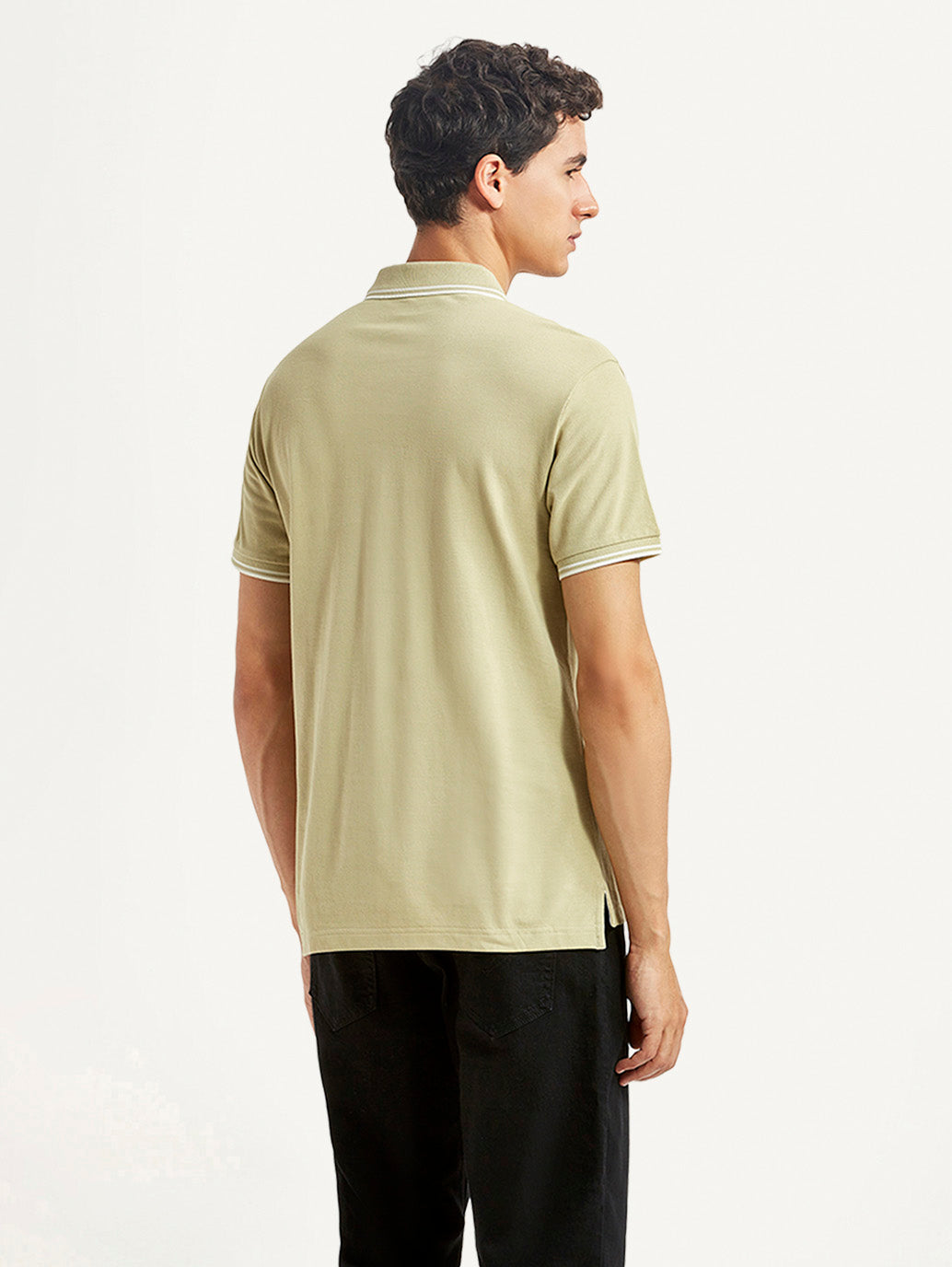Men's Solid Beige Slim Fit Polo T-shirt - Back View