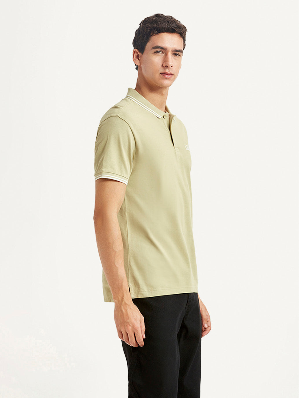Men's Solid Beige Slim Fit Polo T-shirt - Side View