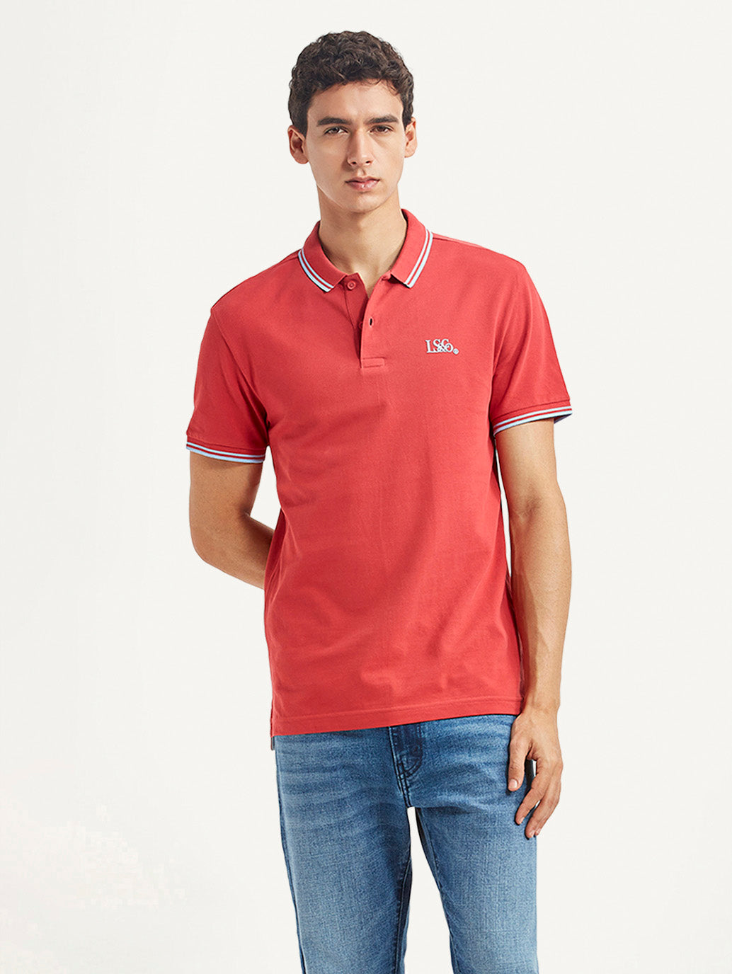 Men's Solid Red Slim Fit Polo T-shirt - Styleshot View