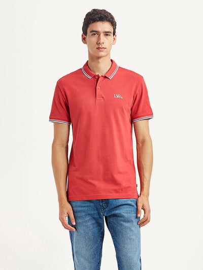 Men's Solid Red Slim Fit Polo T-shirt-image-46
