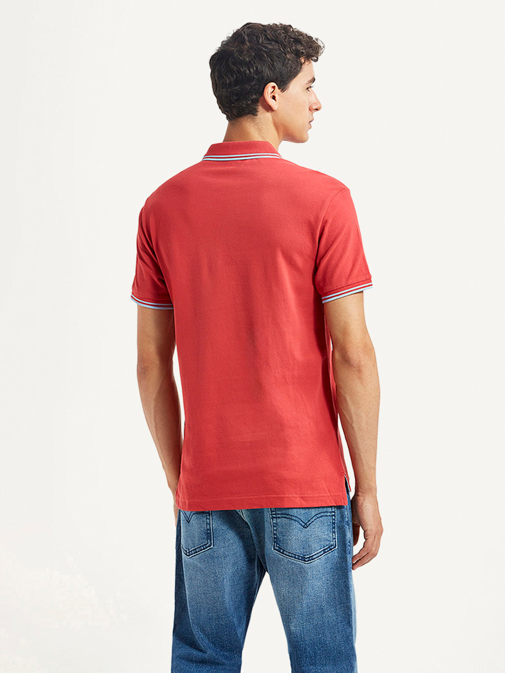 Men's Solid Red Slim Fit Polo T-shirt - Back View