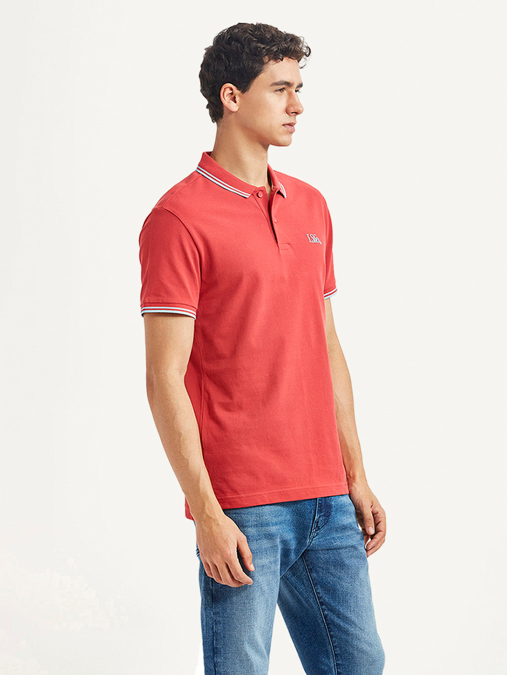 Men's Solid Red Slim Fit Polo T-shirt - Side View