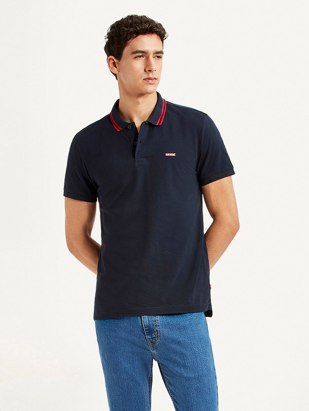 Men's Solid Navy Slim Fit Polo T-shirt