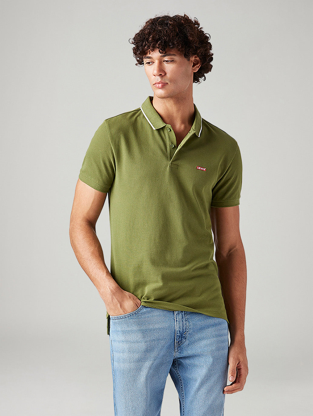 Men's Solid Olive Slim Fit Polo T-shirt