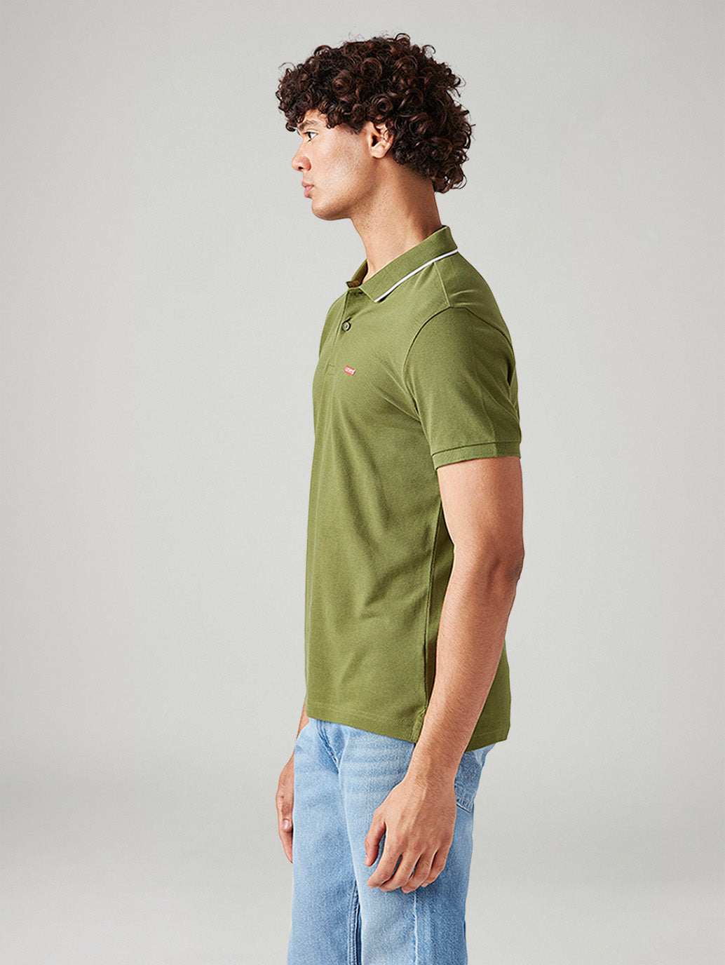 Men's Solid Olive Slim Fit Polo T-shirt - Side View