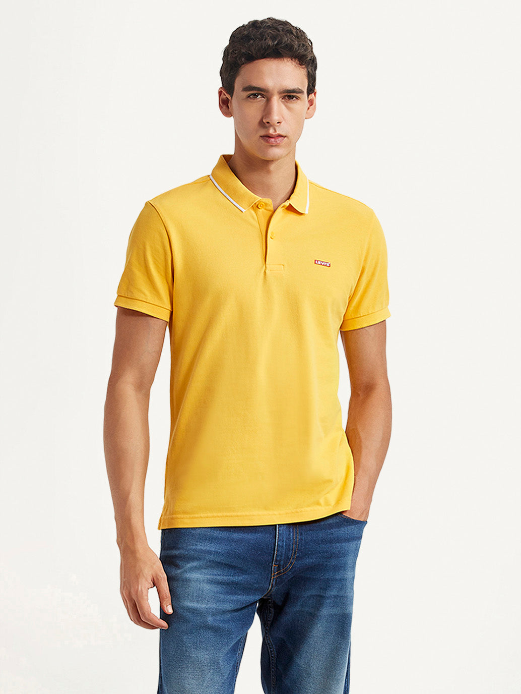 Men's Solid Yellow Slim Fit Polo T-shirt - Styleshot View