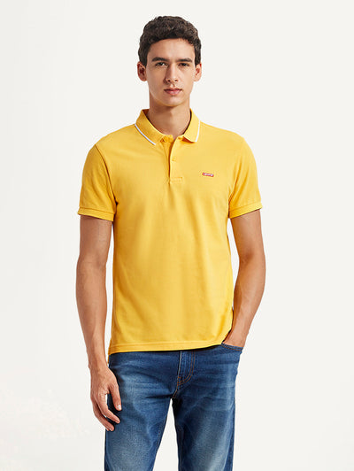 Men's Solid Yellow Slim Fit Polo T-shirt-image-49