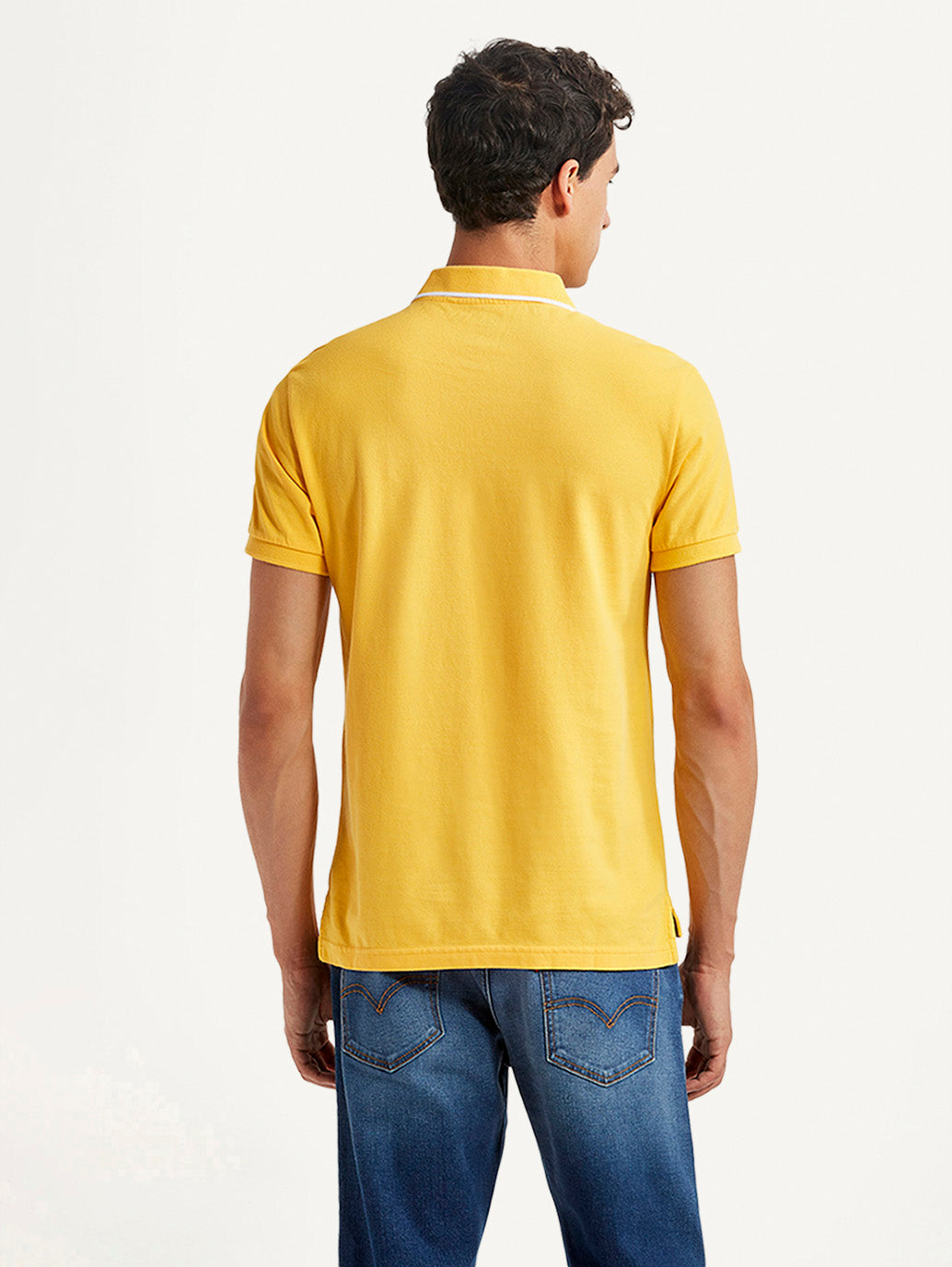 Men's Solid Yellow Slim Fit Polo T-shirt - Back View