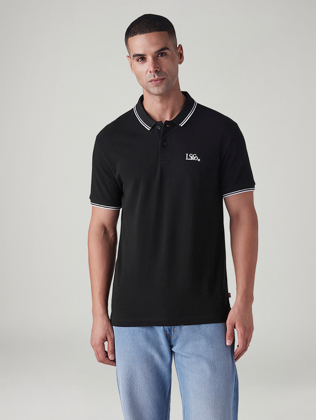 Men's Logo Printed Slim Fit Pique Polo T-Shirt - Front View