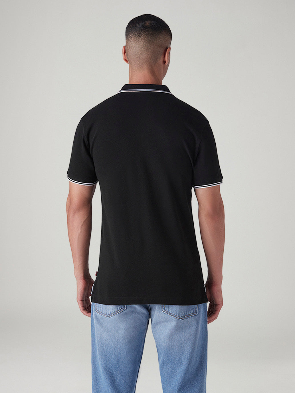 Men's Logo Printed Slim Fit Pique Polo T-Shirt - Back View