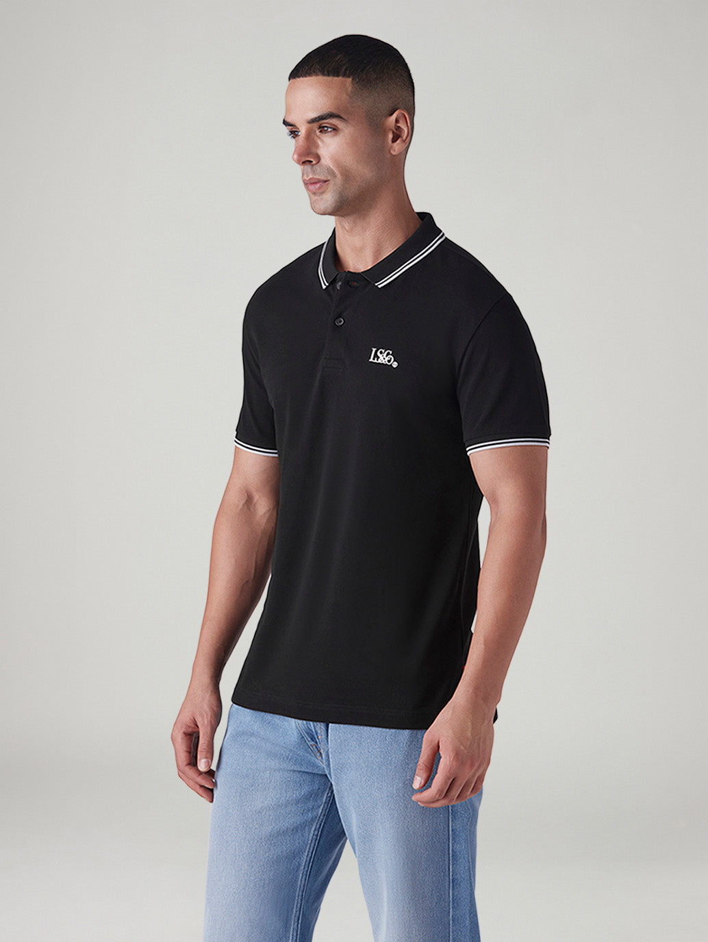 Men's Logo Printed Slim Fit Pique Polo T-Shirt - Side View