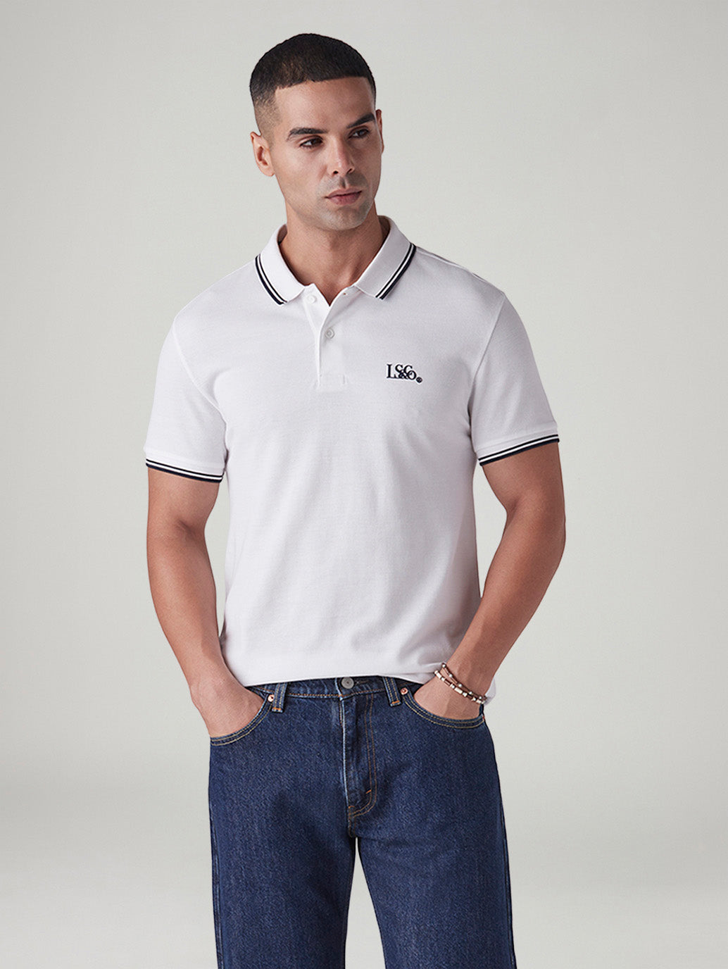 Men's Logo Printed Slim Fit Pique Polo T-Shirt
