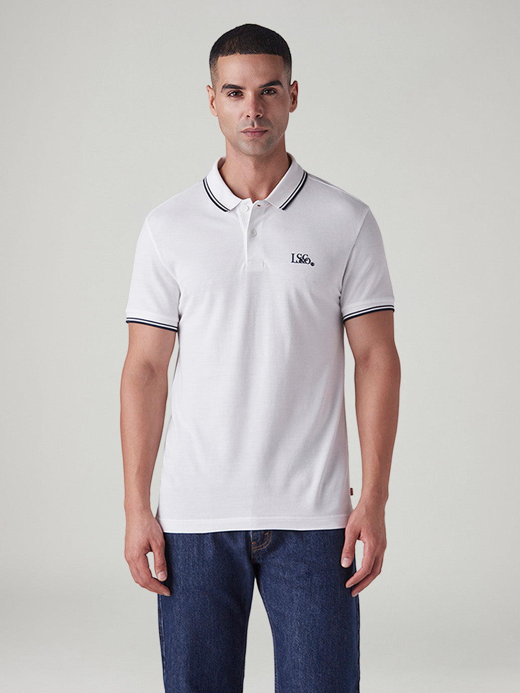 Men's Logo Printed Slim Fit Pique Polo T-Shirt - Front View
