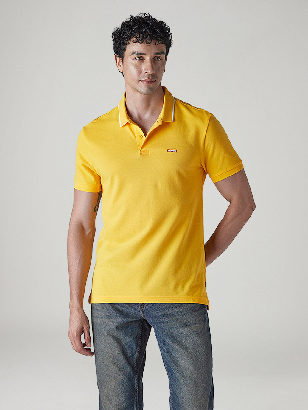 Men's Solid Yellow Slim Fit Pique Polo T-shirt