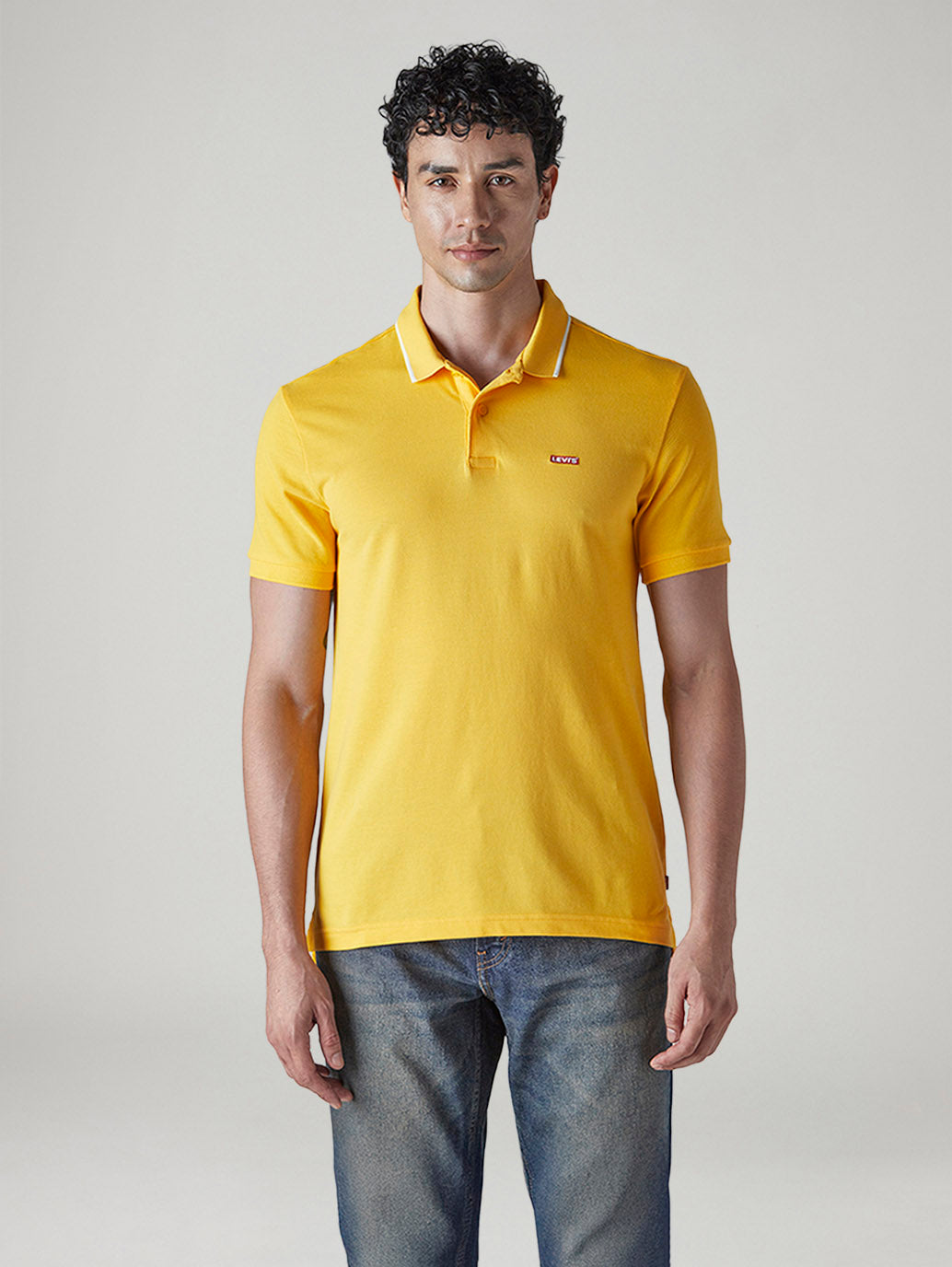 Men's Solid Yellow Slim Fit Pique Polo T-shirt - Front View