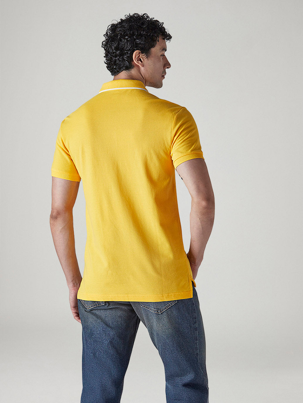 Men's Solid Yellow Slim Fit Pique Polo T-shirt - Back View